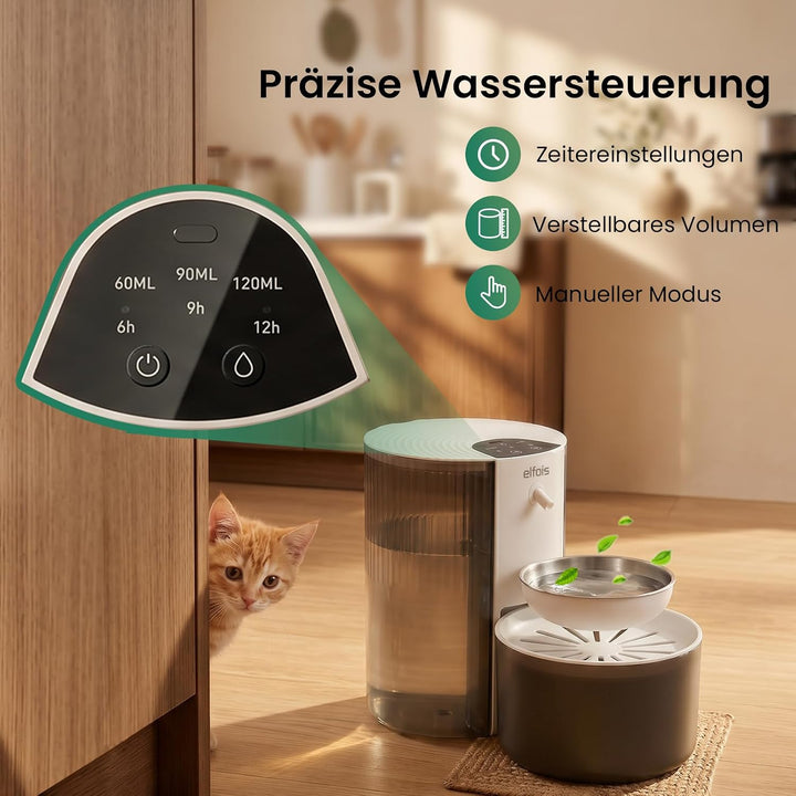 Katzenbrunnen Ohne Filter, Kabelloser Trinkbrunnen mit Akku, 3L Grosser Katzenwasserbrunnen mit 2-Wa