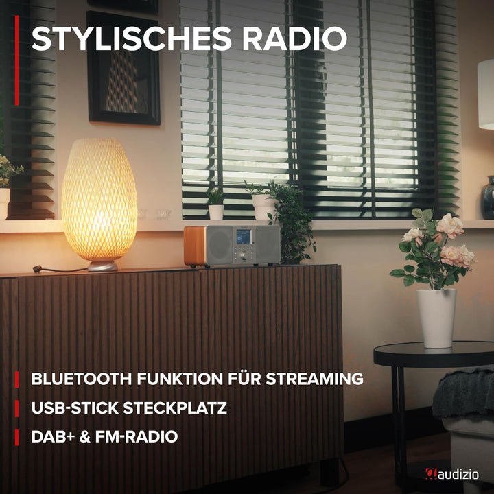 Audizio Genua DAB Radio mit Bluetooth – Stereo DAB Plus Radio mit Fernbedienung, 60 Speicherplätze,