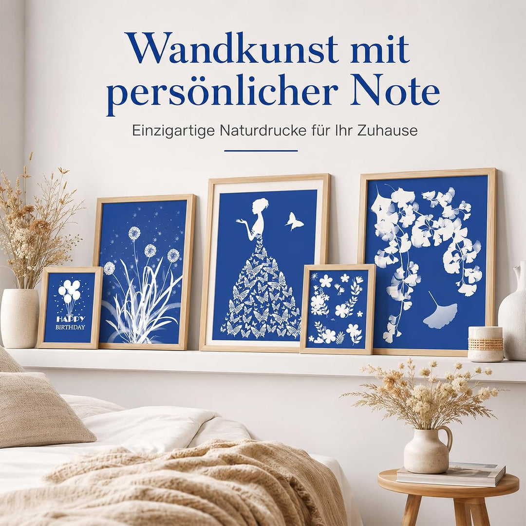 38 Cyanotypie Papier Kit A4 A5 Hochempfindliches Solar Druckpapier | 36 Sonne Papier mit 2 Acryltafe