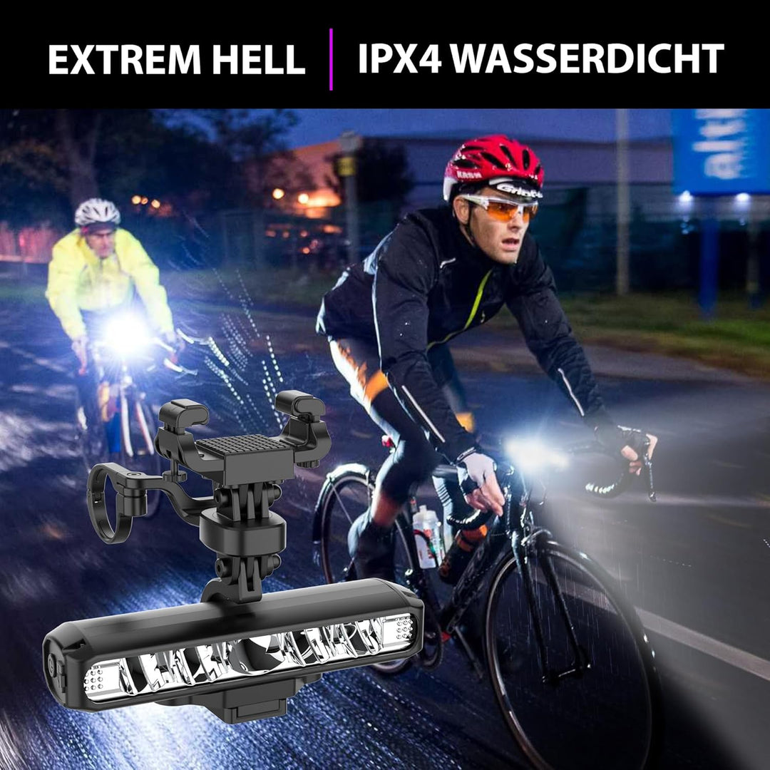 Fahrradlicht Vorne + Handyhalterung Fahrrad 2 in 1 5 LEDs 4-Lichtmodi 8000mah 2600 Lumens USB C Lade