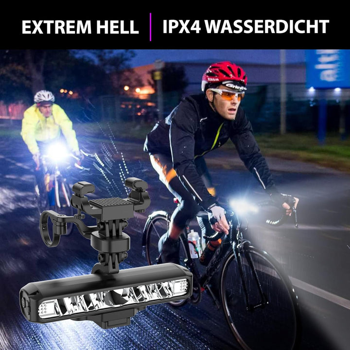 Fahrradlicht Vorne + Handyhalterung Fahrrad 2 in 1 5 LEDs 4-Lichtmodi 8000mah 2600 Lumens USB C Lade