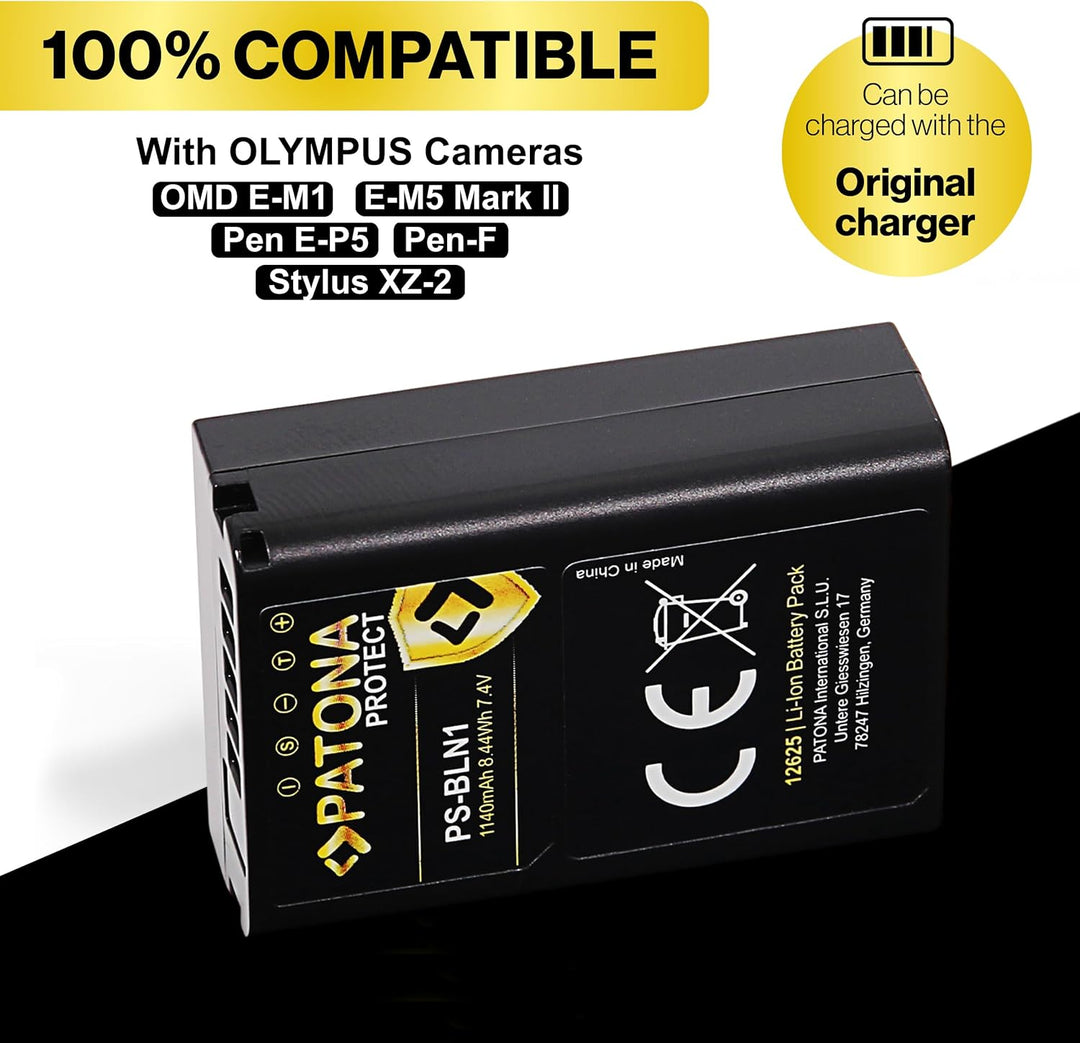 PATONA Protect PS-BLN-1 Akku 1140mAh Ersatzakku kompatibel mit Olympus OMD OM-D E-M1 EM1 E-M5 EM5 E-