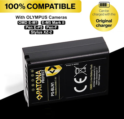 PATONA Protect PS-BLN-1 Akku 1140mAh Ersatzakku kompatibel mit Olympus OMD OM-D E-M1 EM1 E-M5 EM5 E-