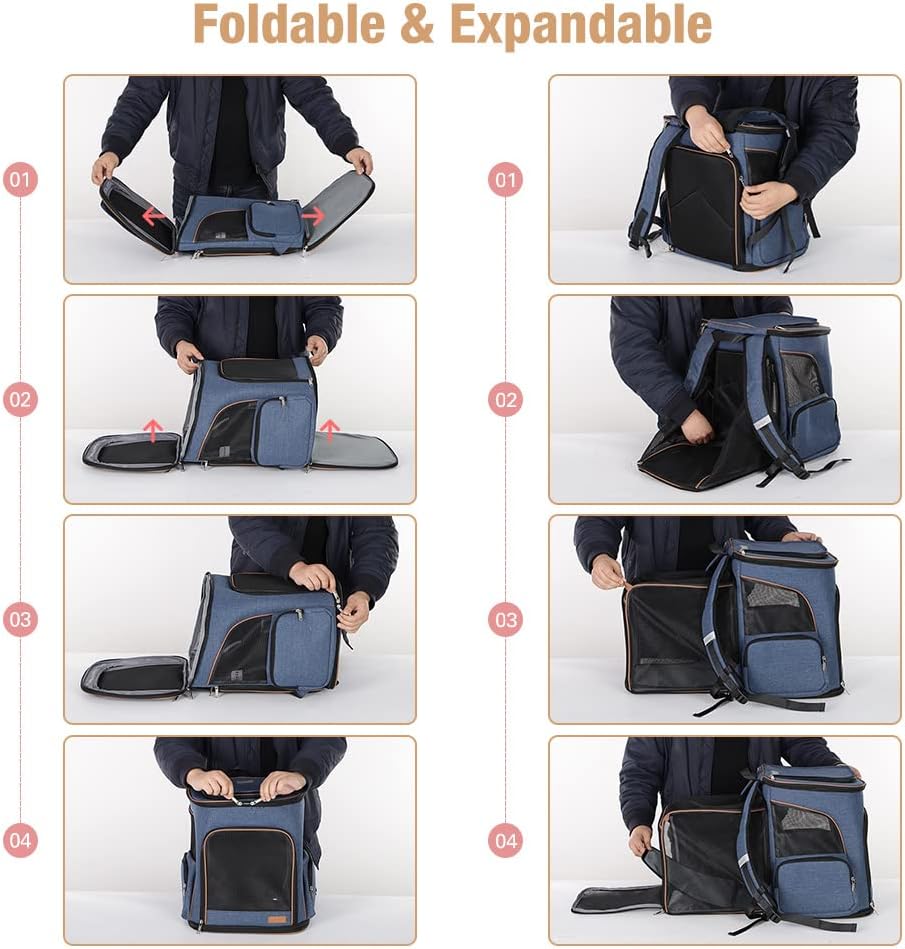 Lekesky Gross Katzenrucksack Hunderucksack für Katzen und Hunde bis 8-10kg, Erweiterbar Faltbare Hau