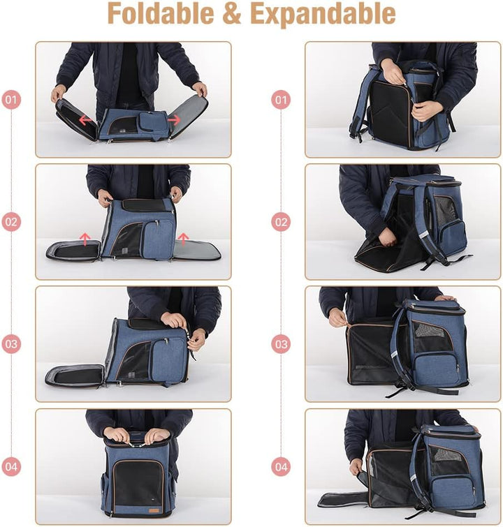 Lekesky Gross Katzenrucksack Hunderucksack für Katzen und Hunde bis 8-10kg, Erweiterbar Faltbare Hau