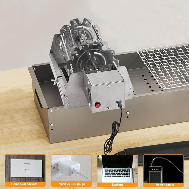 Nikou Drehbar Grillspiess System Rotisserie Nadel, Automatischer BBQ-Drehgrill Kebab Automat Edelsta