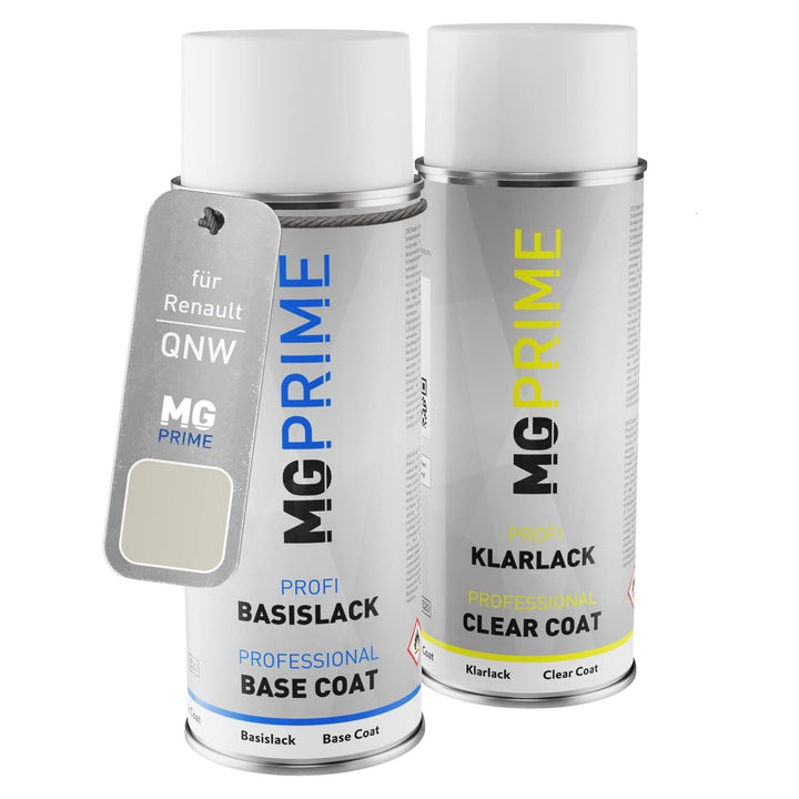 MG PRIME Autolack Sprühdosen Set für Renault QNW Blanc Albatre/Alabaster-Weiss Basislack Klarlack Sp