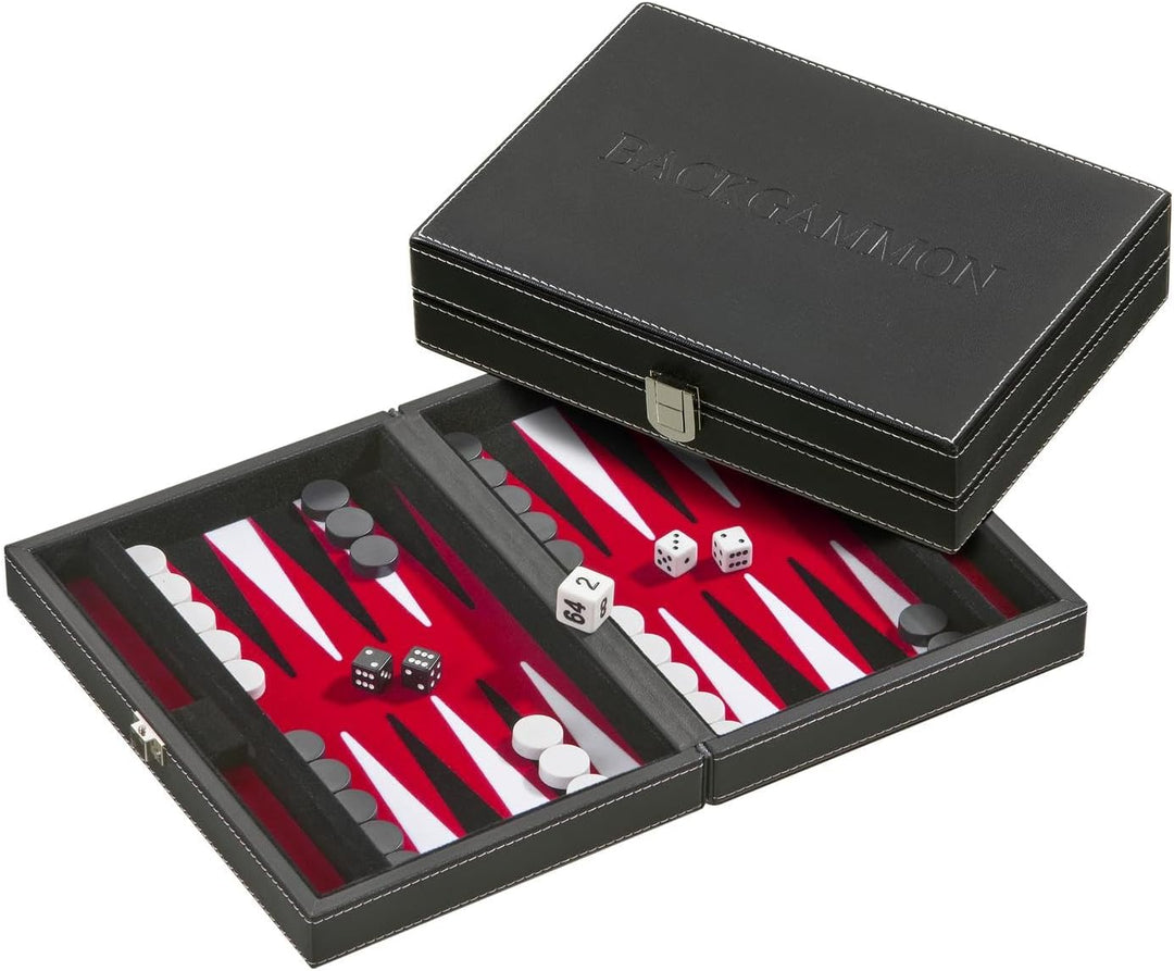 Philos 1711 - Backgammon Tinos, klein, rot, Kunstleder, magnetisch, Reisespiel