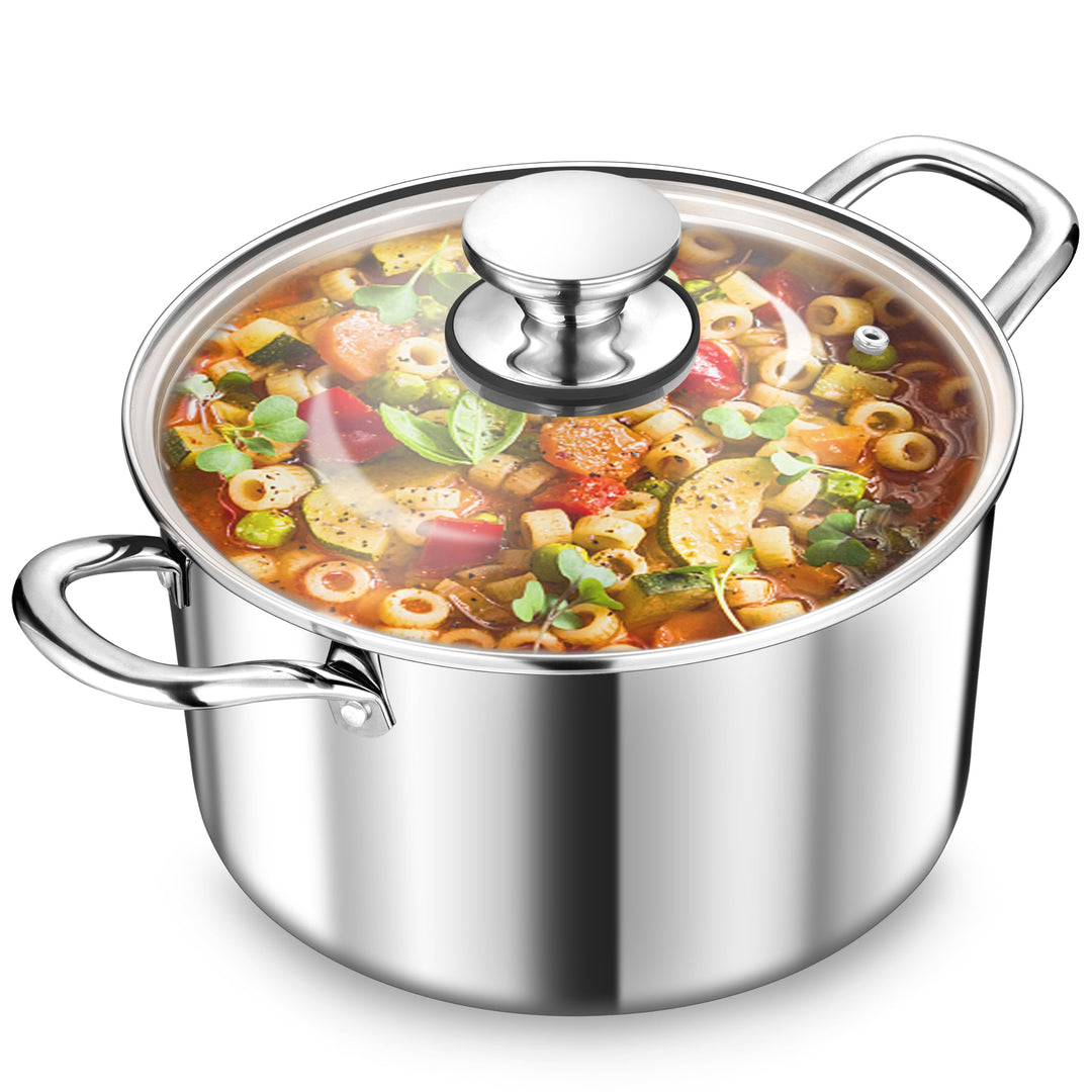 TEAMFAR Kochtopf Gross 24cm, 3-Lagen Edeastahl 5,7L Topf mit Glasdeckel für alle Herdarten, Suppento