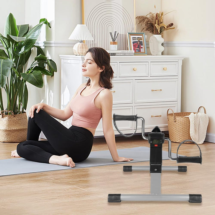 Mini Stepper Fitnessgerät für Zuhause, Hydraulischer Heimtrainer mit Widerstandsbändern & LCD Displa