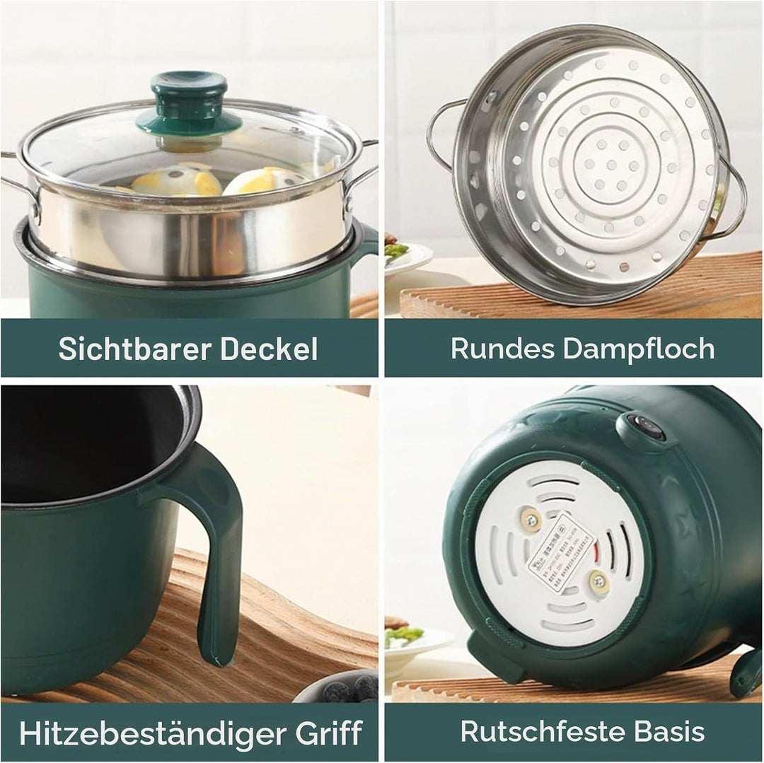 Elektrischer Hot Pot, 1,3l Elektrischer Kochtopf, Hot Pot Ramen Cooker Mit Dampfgarer Aus Edelstahl,