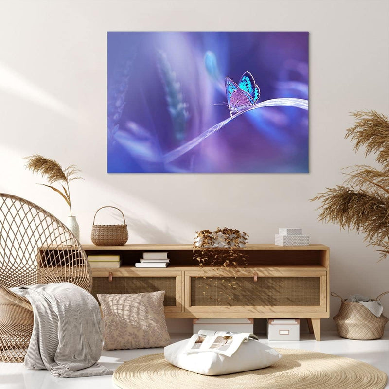 Bilder auf Leinwand 100x70cm Leinwandbild mit Rahmen Schmetterling Natur Gross Wanddeko Bild Schlafz