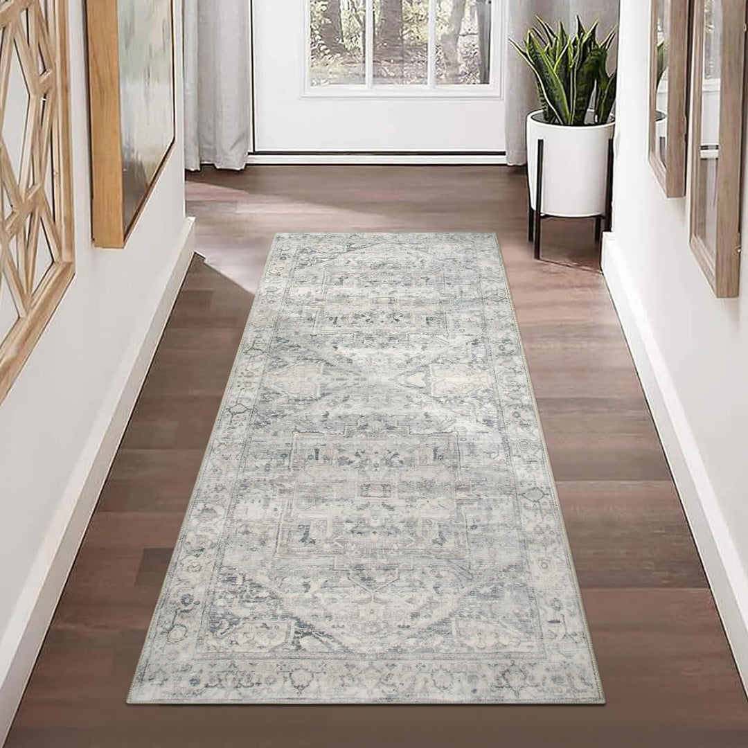 Homcomodar Vintage Flur Runner Teppiche 60x150cm Waschbare Distressed Kitchen Runner Teppiche mit Gu