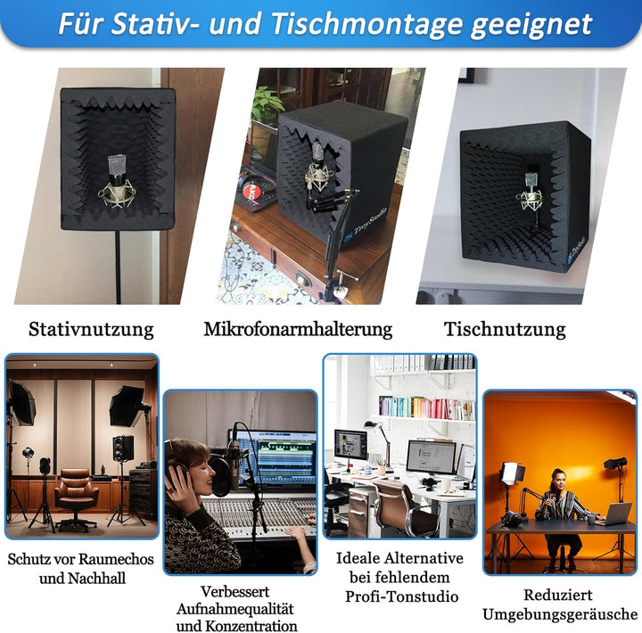 BXI Tragbare Schallaufnahme-Vokalkabine - |Reflexionsfilter & Mikrofon-Isolationsschild| - |Grosser,