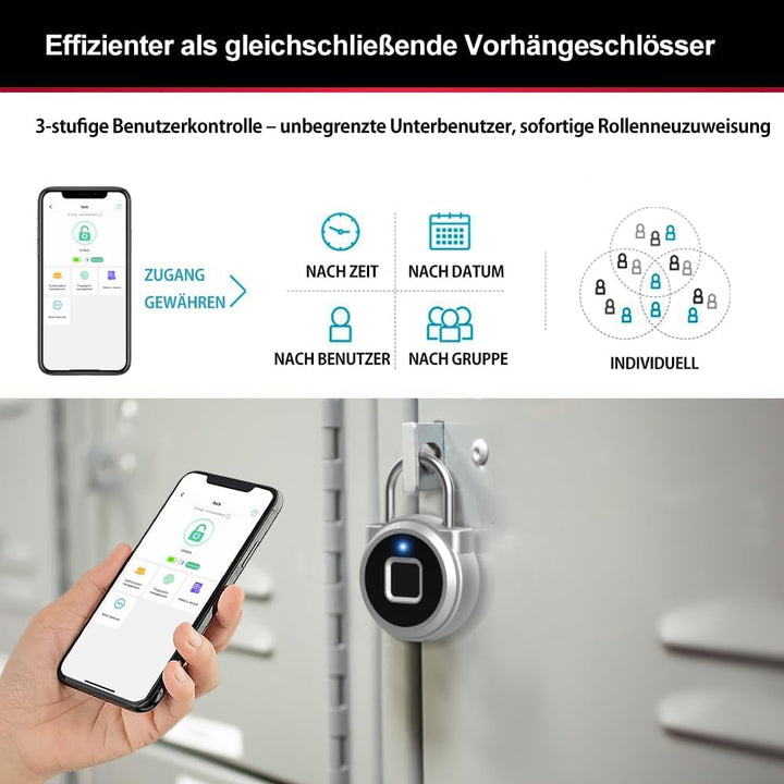 Vorhängeschloss für Spind mit Fingerabdruck Mobiler App Wetterfest Vorhängeschloss mit Zahlencode fü