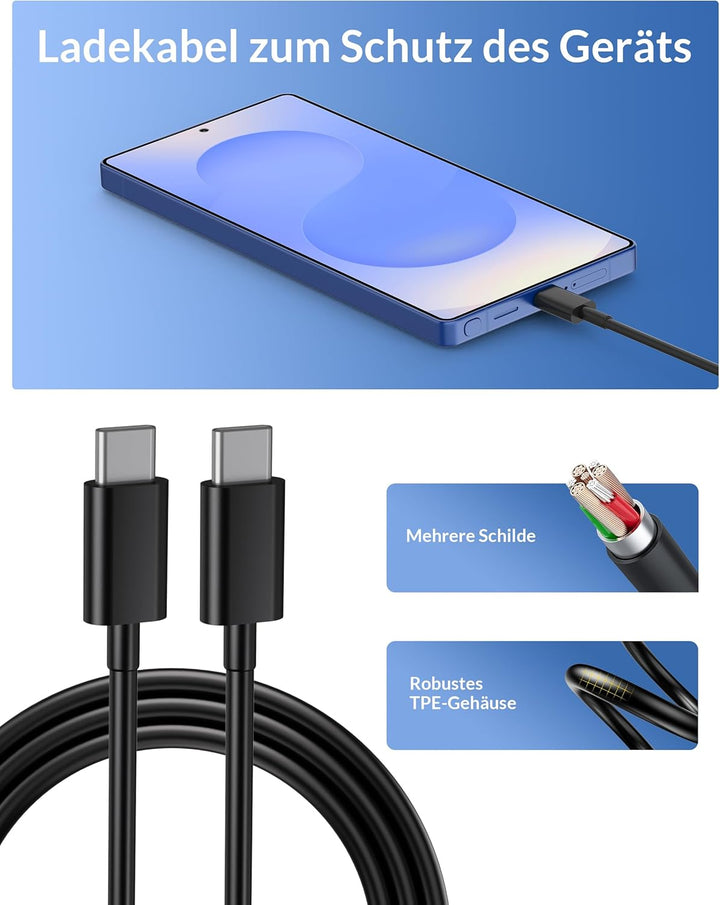 45W USB-C Schnellladegerät Schnellladekabel für Samsung Galaxy S26 S25 S24 S23 S22 FE Ultra Edge, A5