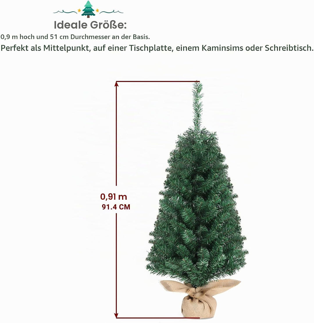 LEADZM Künstlicher Weihnachtsbaum 90 cm, Tisch Weihnachtsbaum klein künstlich geschmückt für Weihnac