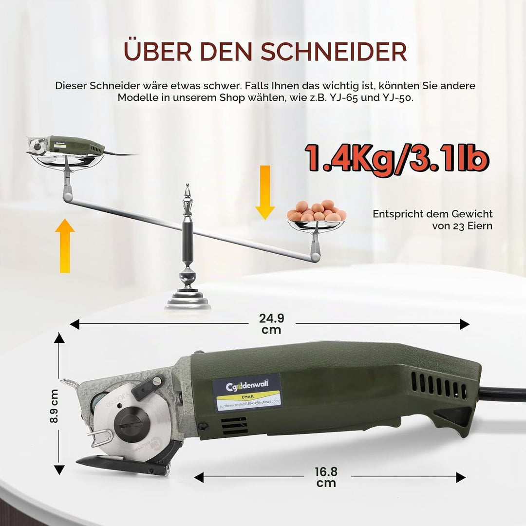 CGOLDENWALL YJ-50 Elektrischer Industrieller Stoffschneider丨Klingengrösse: 50 mm丨Maximale Schnittdic