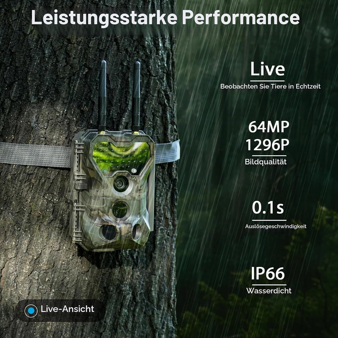 P300 Pro Wildkamera Doppelantenne WLAN 64MP H.264 1296P Video, mit 7800mAh wiederaufladbarem Akku un