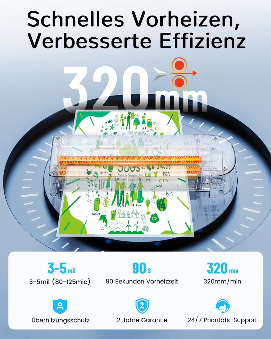 Laminiergerät, A4 Laminiergerät mit 10 Laminierfolien Laminiermaschine, Laminiergerät für Heiss- und