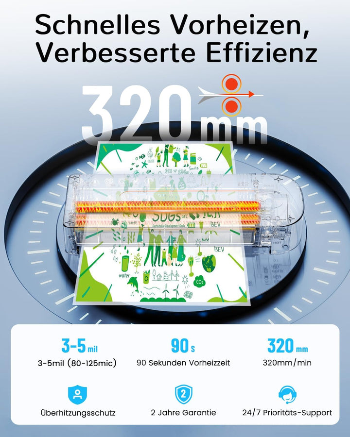 Laminiergerät, A4 Laminiergerät mit 10 Laminierfolien Laminiermaschine, Laminiergerät für Heiss- und