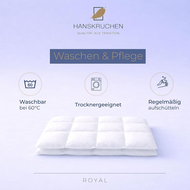 HANSKRUCHEN® Royal Daunendecke 200x200 cm - Warm / Winter - Made in Germany Kassettendecke aus 100%