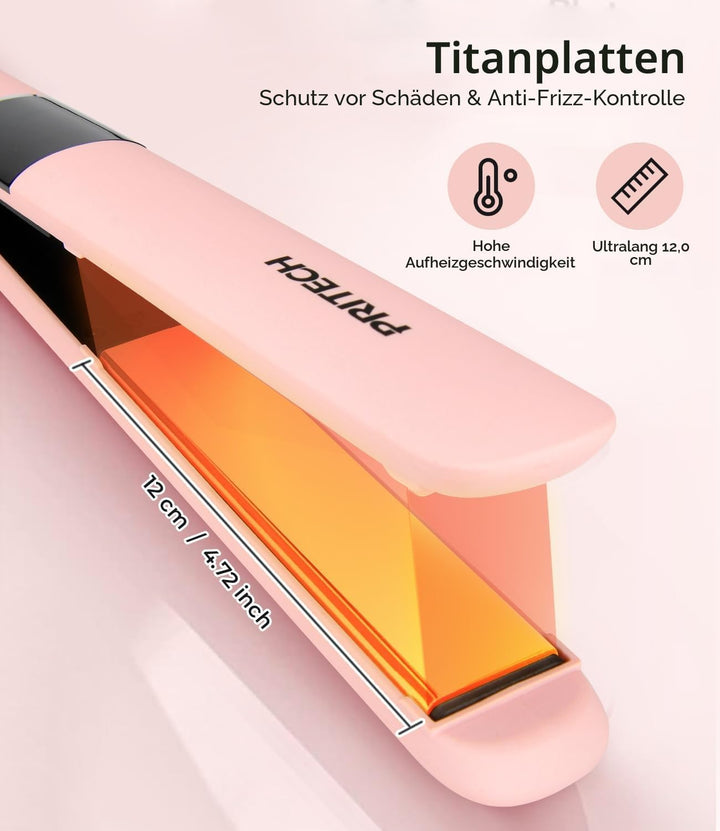 PRITECH Haarglätter, Heizplatte aus Titan, LCD-Display, Flacheisen aus Titan mit einstellbarer Tempe