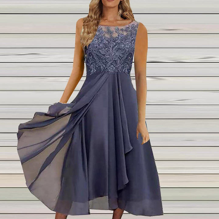 Sommerkleid Damen, Abendkleid Damen Lang Ärmellos Rundhals Chiffon Cocktailkleid Elegant Hochzeit Mi