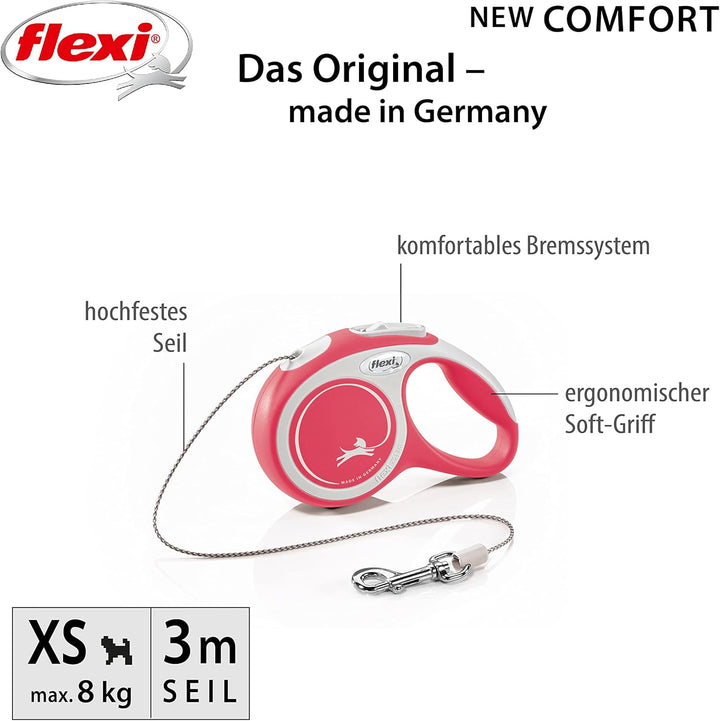 flexi Hundeleine, ausziehbar, mit weichem Griff, 3 m / 5 m / 8 m / 8 m / 8-20 kg, rot