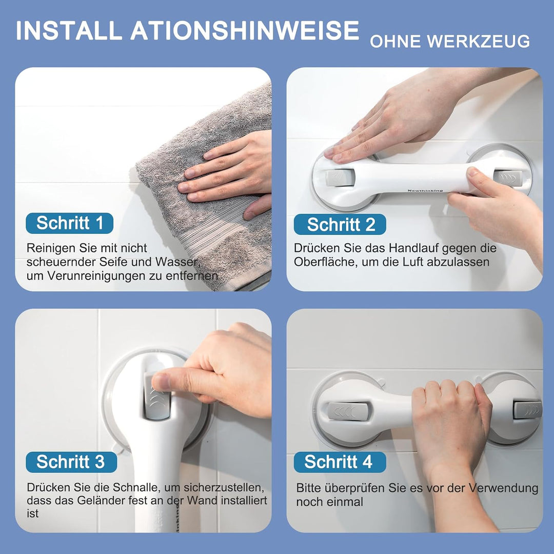 Newthinking Dusche Haltegriff mit Saugnapf 30CM, Haltegriff Dusche Ohne Bohren, Haltegriff Badewanne