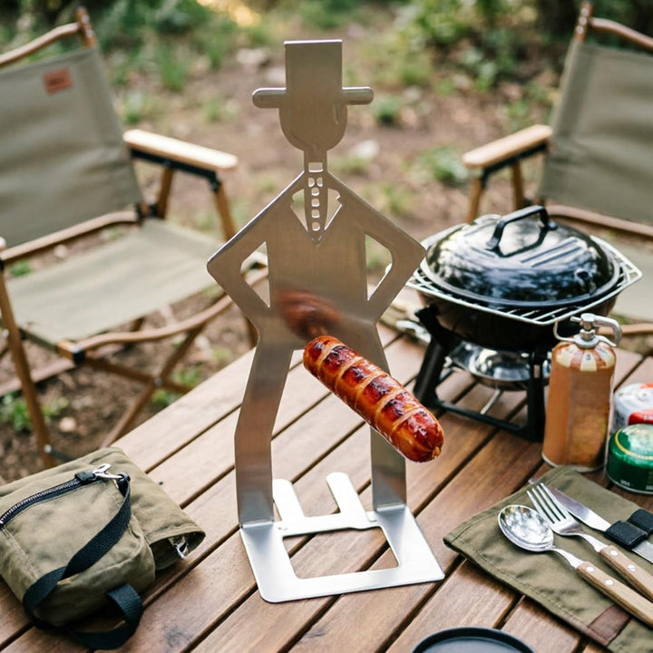 Grillwursthalter Stehender Mann 4 Stück Funny BBQ Grillwurst Halter in Menschenform, Edelstahl Faltb
