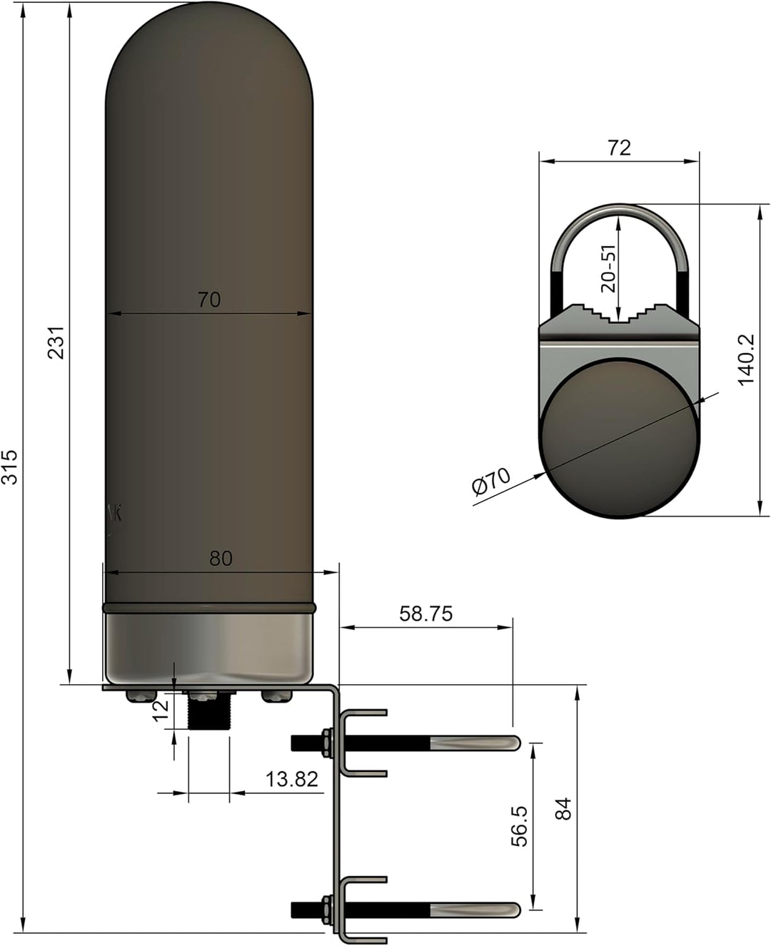 BATLINK MAO5GV2 2x2 MIMO Marine Grade (IP66) 5G Antenne inkl. 5m Kabel - 9dBi Leistungsgewinn, für 5