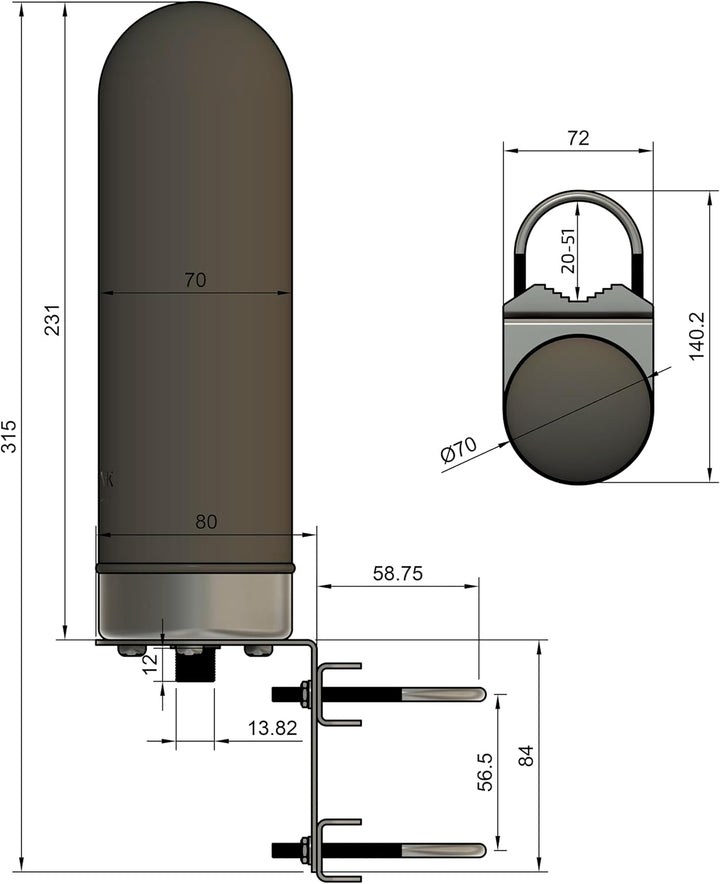 BATLINK MAO5GV2 2x2 MIMO Marine Grade (IP66) 5G Antenne inkl. 5m Kabel - 9dBi Leistungsgewinn, für 5