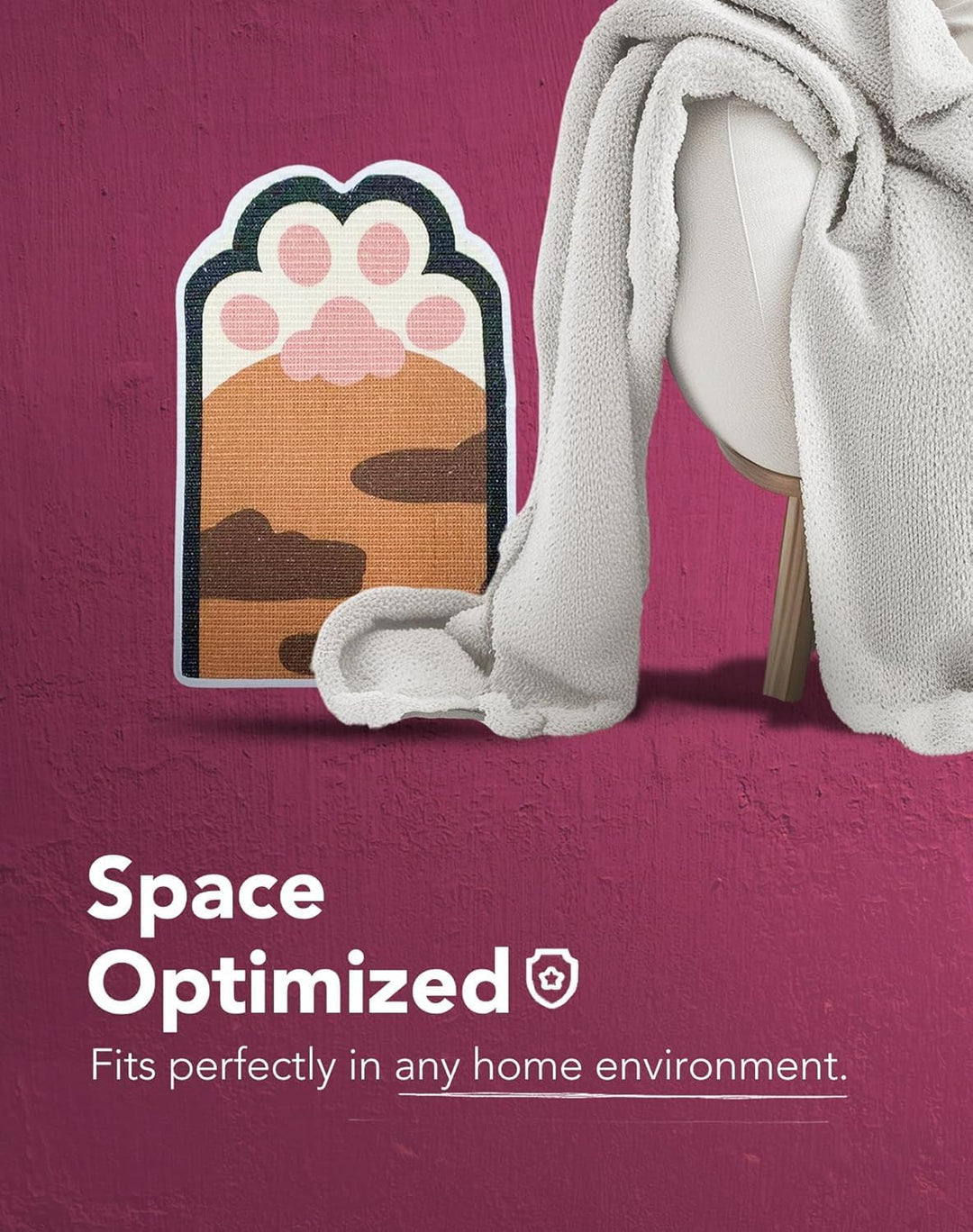 Lukamoo® Kratzmatte für Katzen, 61 x 40,6 cm, Wandmontage, Kratzbaum für Indoor-Katzen (rosa Pfoten)