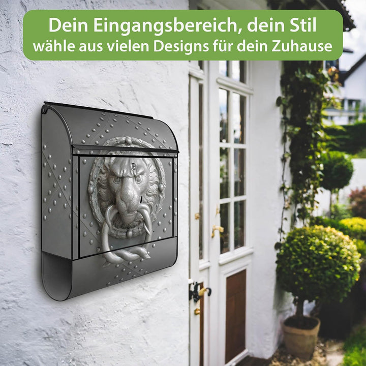 banjado® Design Briefkasten mit Motiv Eisentor 39x47x14cm &amp; 2 Schlüssel - Briefkasten Stahl schwarz
