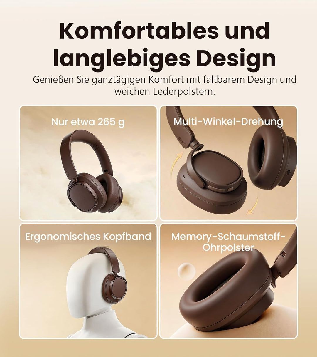Edifier ES850NB Kabellose Over-Ear-Kopfhörer mit Geräuschunterdrückung, Hi-Res Audio Wireless, LDAC,