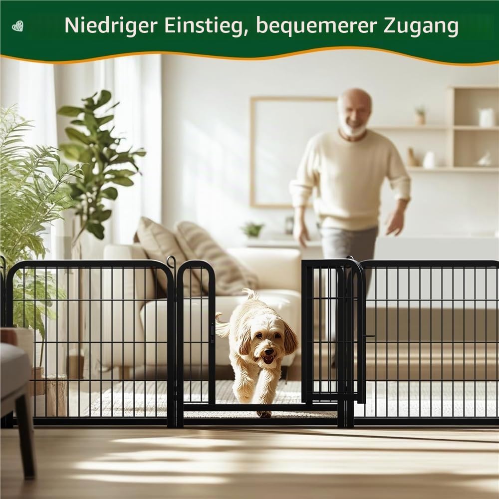 Yaheetech 12-teilig Welpenlaufstall 63cm hoch, Welpenauslauf mit 2 Türen, Automatische Verriegelung,