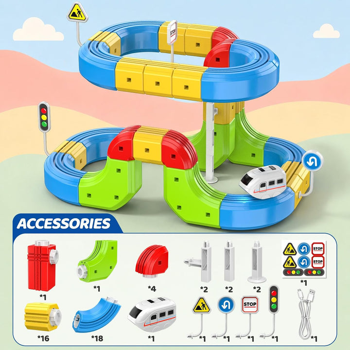 Eisenbahn Kinder Elektrisch 52-TLG 3D Anti-Gravitation Schienen Zug Spielzeug ab 3 4 5 6 Jahre, DIY