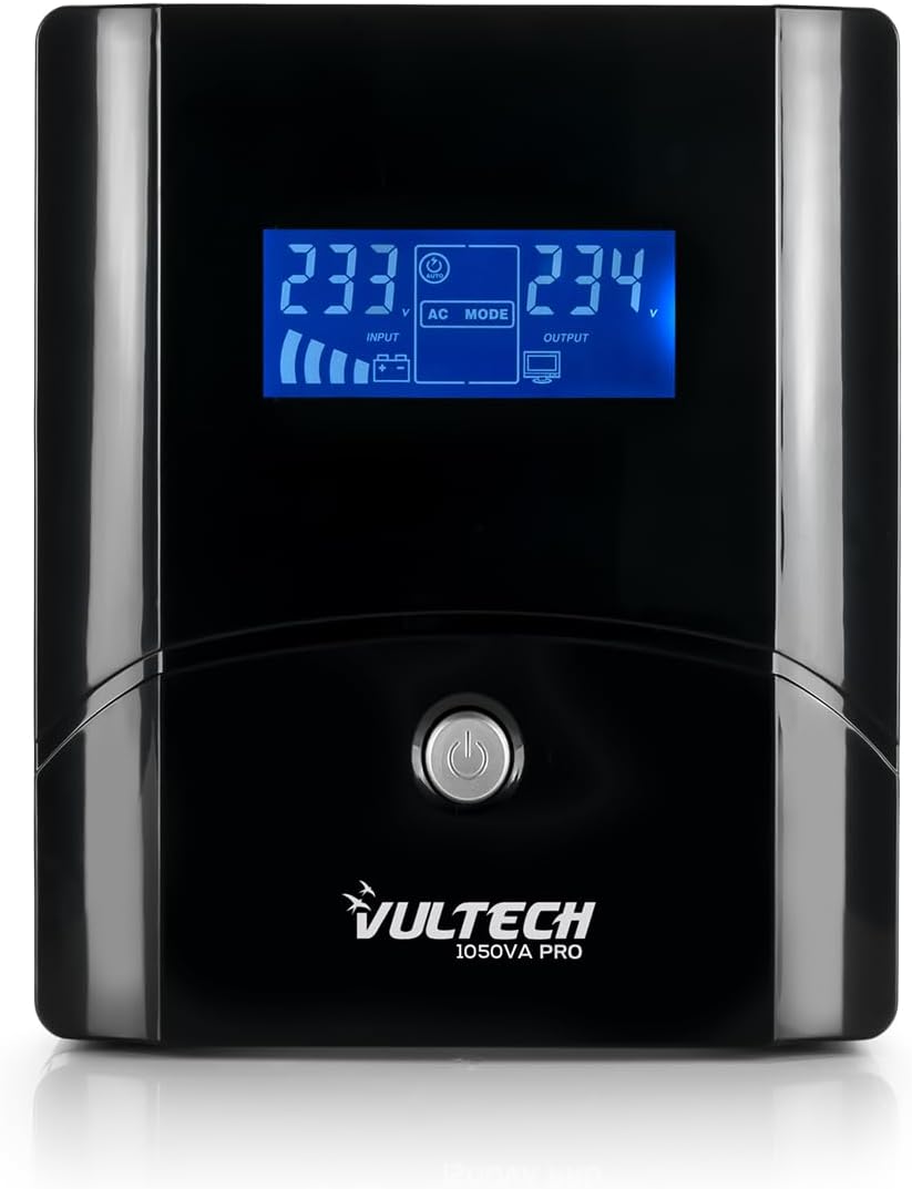 Vultech UPS1050VA-PRO Line Interactive UPS 560 Watt LCD Display AVR 2 Schuko/Zipasso 1 Ausgang IEC13