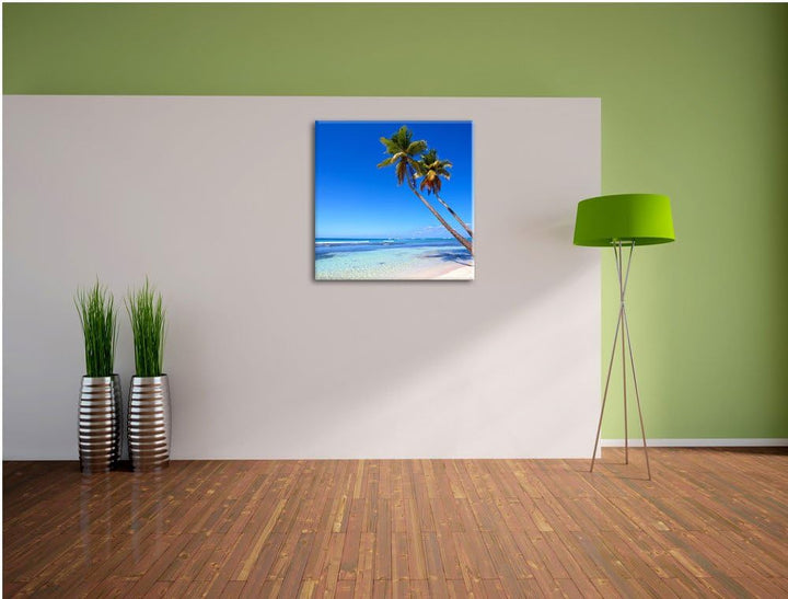 Palmen am Strand, Format: 70x70 auf Leinwand, XXL riesige Bilder fertig gerahmt mit Keilrahmen, Kuns