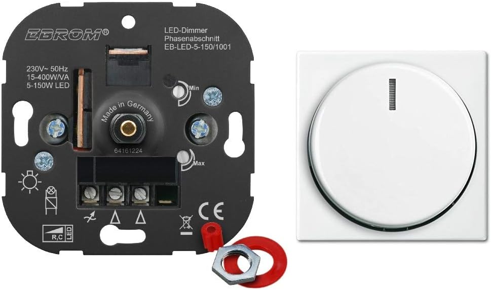 5 Jahre Garantie! EBROM® Unterputz LED Dimmer Drehdimmer + Busch Jäger Dimmerabdeckung 2115-914 alpi
