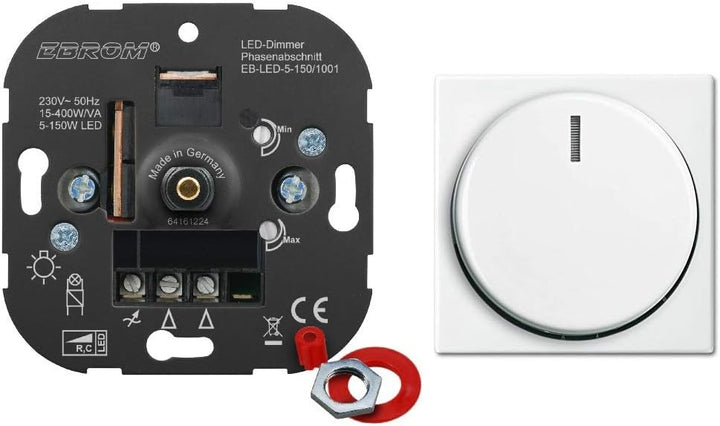 5 Jahre Garantie! EBROM® Unterputz LED Dimmer Drehdimmer + Busch Jäger Dimmerabdeckung 2115-914 alpi
