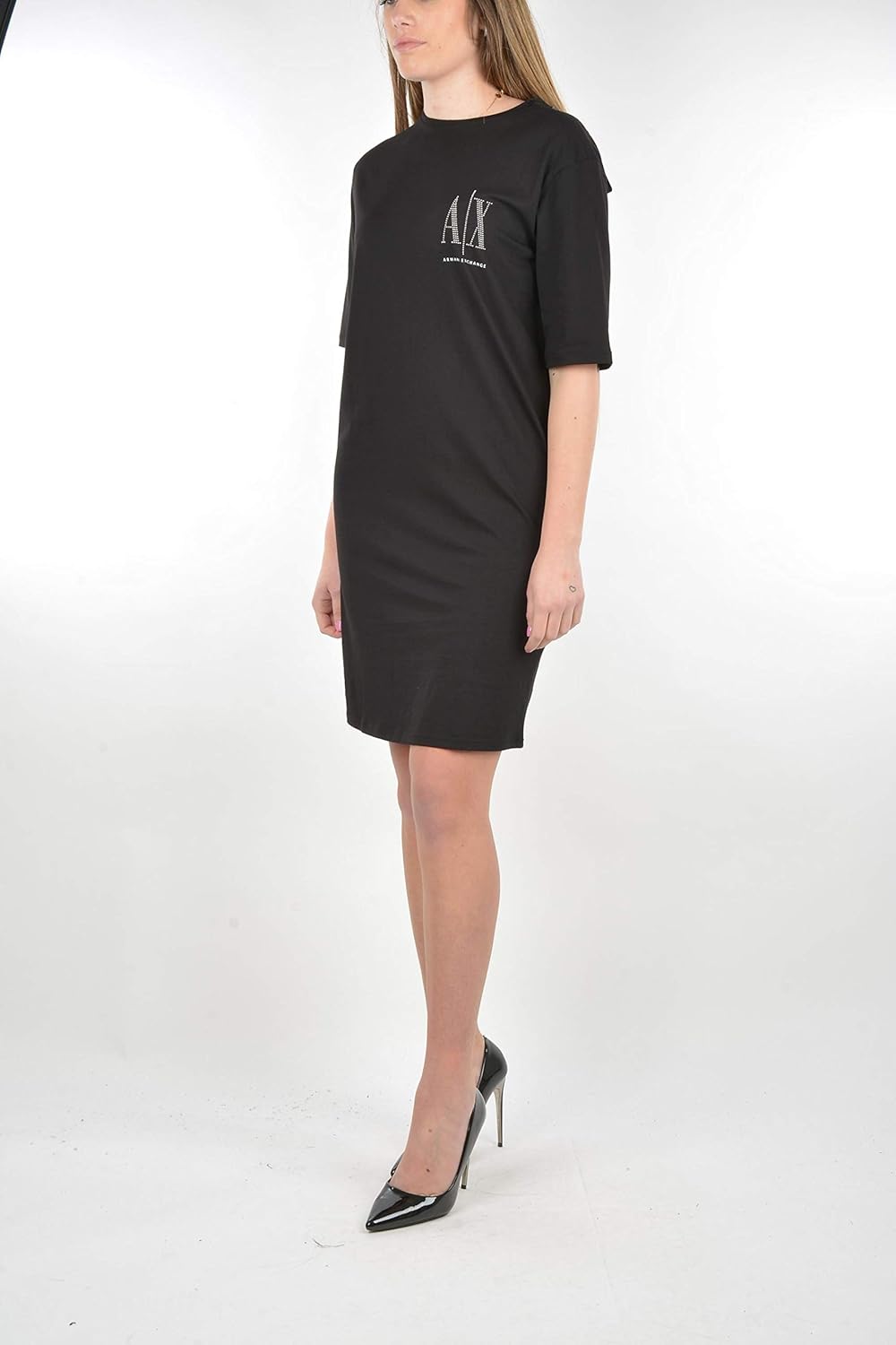 Armani Exchange Damen Studded Icon Logo T-Shirt Casual Dress XS Schwarz, XS Schwarz