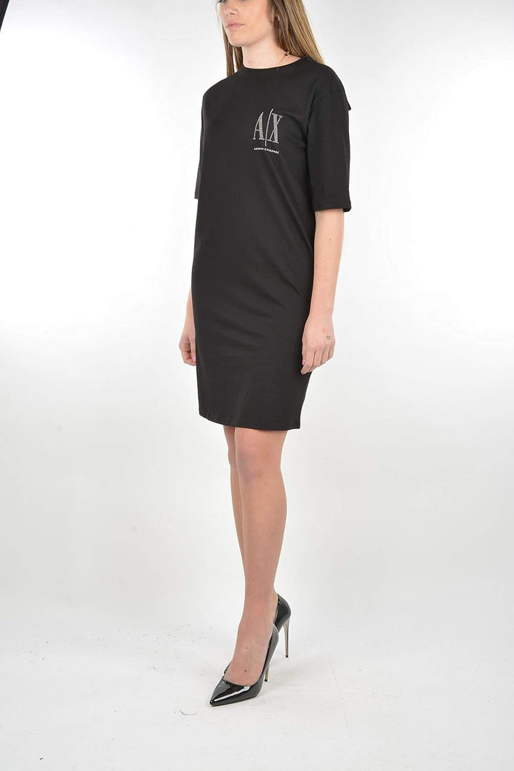 Armani Exchange Damen Studded Icon Logo T-Shirt Casual Dress XS Schwarz, XS Schwarz