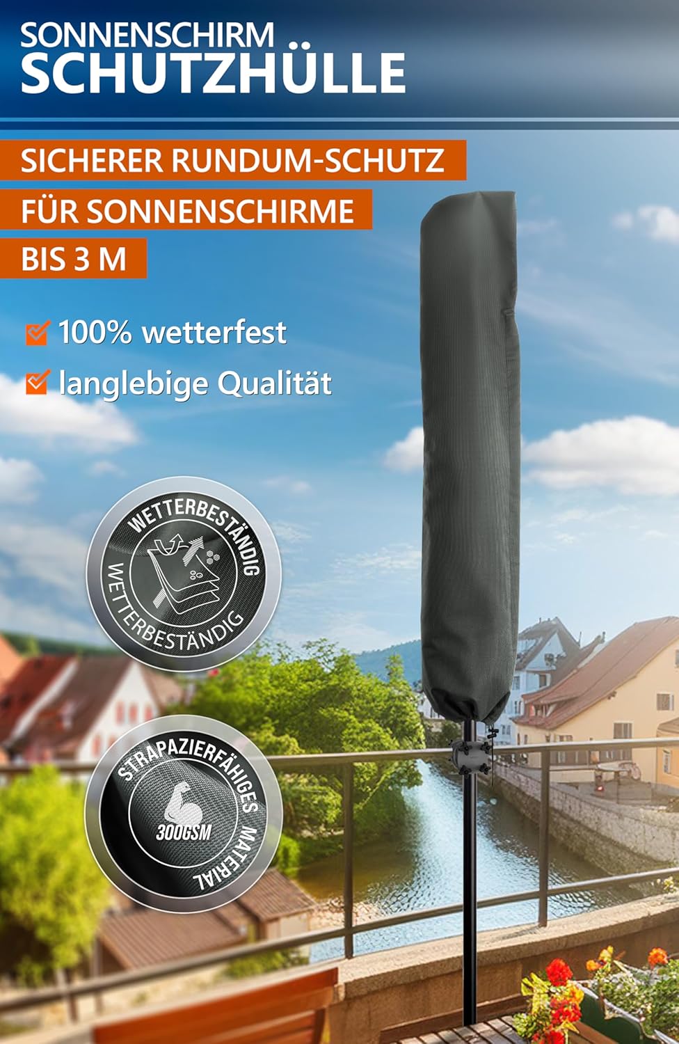 4smile Sonnenschirm Schutzhülle - für runde Schirme bis Ø 300cm, eckige bis 250x150cm- Sonnenschirmh