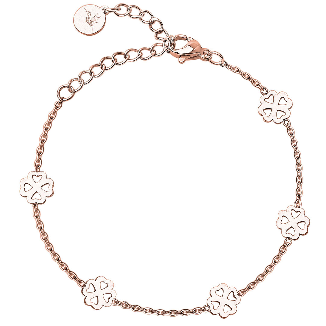 BONNYBIRD® Kleeblatt Edelstahl Armband Glücksbringer Prüfung Damen in Silber, Gold & Roségold, 100%