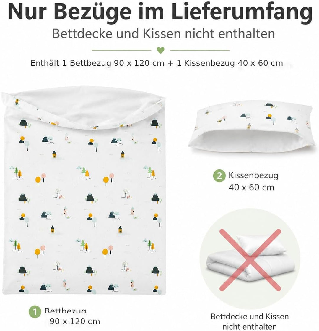 various Wendbare Babybettwäsche-Sets (60 x 120 cm), 100% Baumwolle, bestehend aus Bettbezug und Kiss