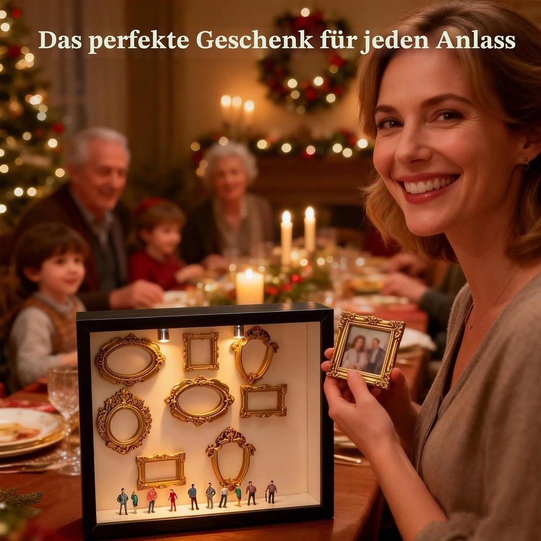 DIY Mini Museum Silhouette Box Foto Erinnerungsanzeige Set mit 8 Mini Goldene Rahmen 10 Mini Mensche