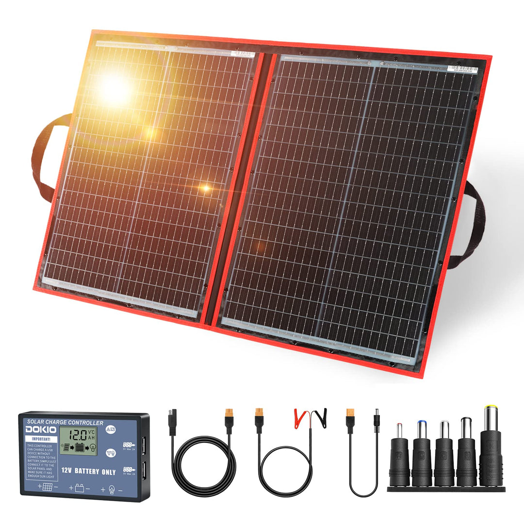 DOKIO 110W 18V Faltbar Solarmodule Monokristalline mit Solarregler(Lcd-Anzeige + 2 Usb-Ausgang) FüR