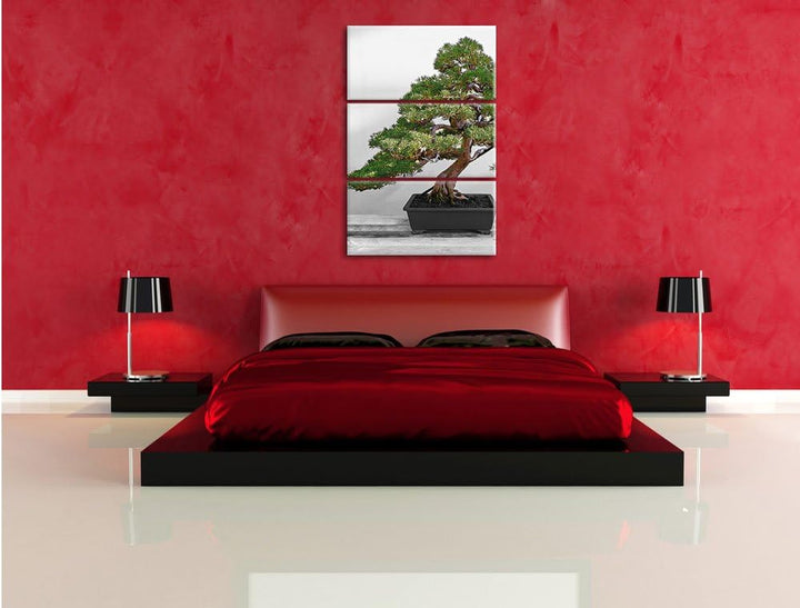 Pixxprint Bonsai Baum auf Holztisch als Leinwandbild | Grösse: 3 Teilig (120x80) | Wandbild| Kunstdr